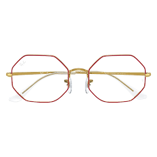 Óculos de Grau Ray-Ban Octagon 0RX1972V 3106 54 Metal Dourado e Vermelho